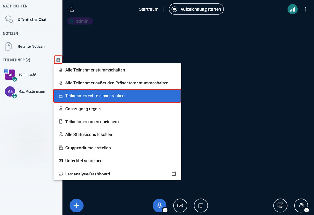 BigBlueButton Teilnehmerrechte